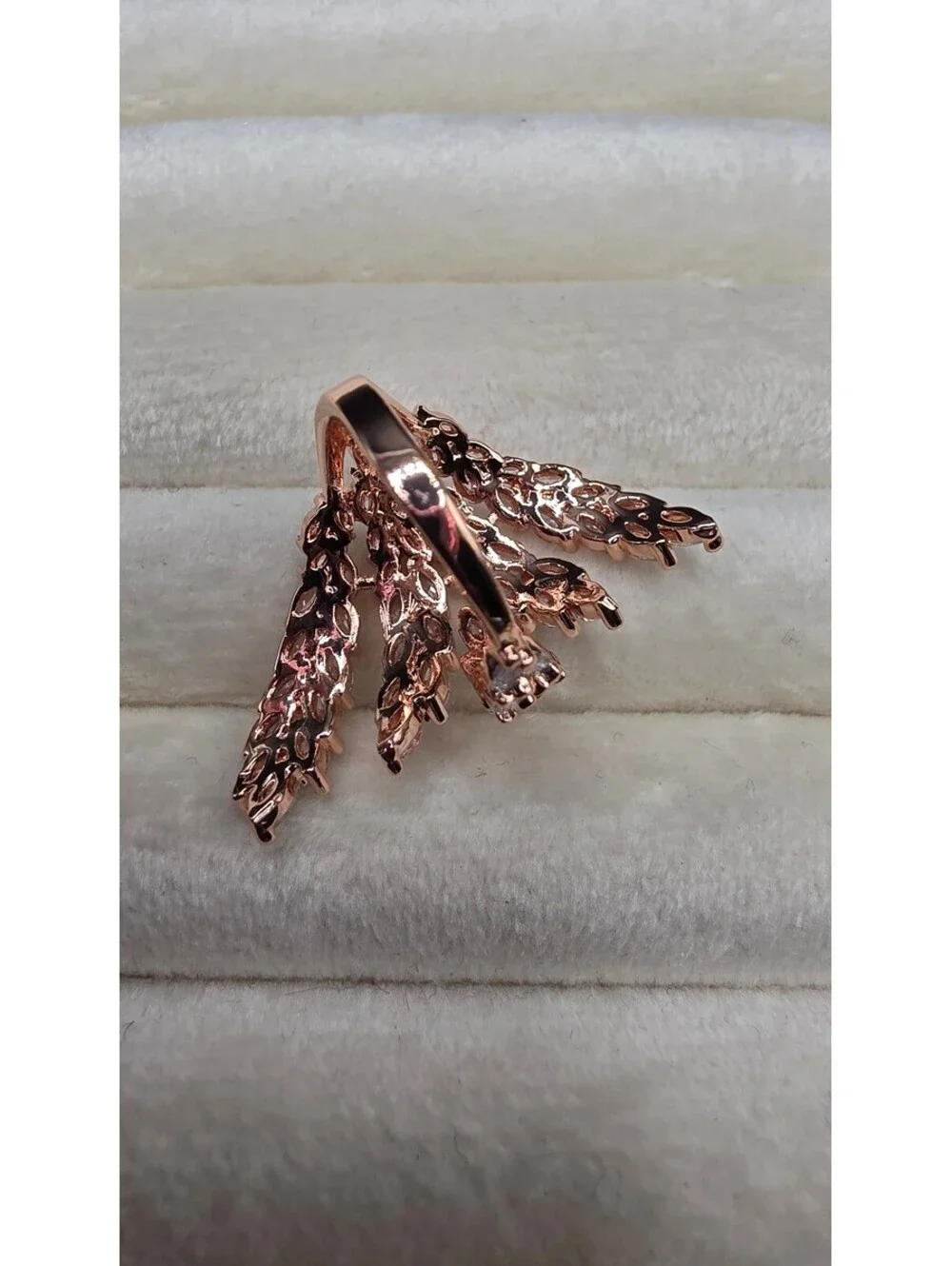 Adjustable 18K Gold Plated Wheat Spike Ring with Zirconia Stones